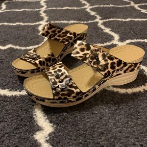 Leopard Floral Wedge Sandal